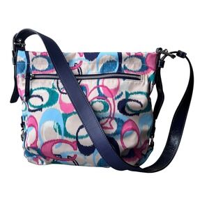 Coach Ikat Signature C Multicolor Shoulder Hobo Bag Navy Leather Trim F24941